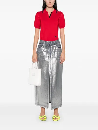 Shop Msgm Coated Midi Skirt In Blue