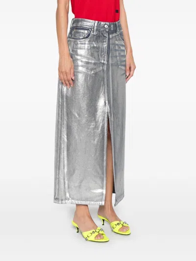 Shop Msgm Coated Midi Skirt In Blue