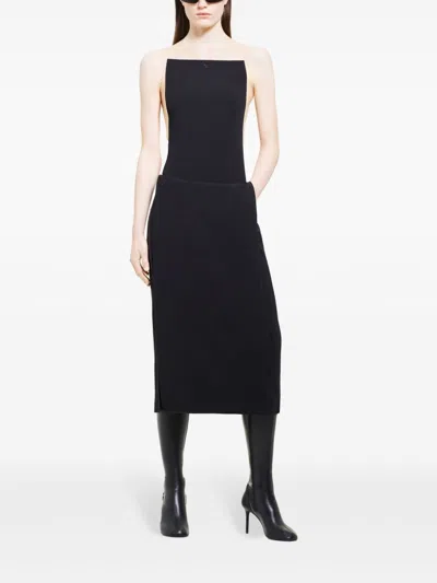 Courrèges Stretch Sheer Bodysuit High Neckline In Black