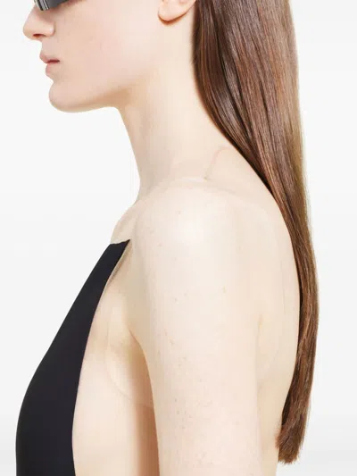 Courrèges Stretch Sheer Bodysuit High Neckline In Black