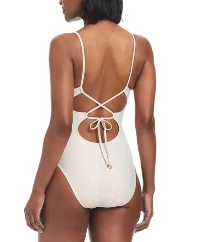 Bar Iii Women's V-wire Plunge-neck One-piece Swimsuit, Created For Macy's In White,gold Shimmer