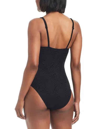 Bar Iii Women's Crochet Plunge-neck One-piece Swimsuit, Created For Macy's In Black