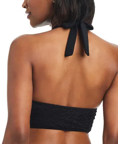 Bar Iii Women's Crochet Longline Halter Bikini Top, Created For Macy's In Black