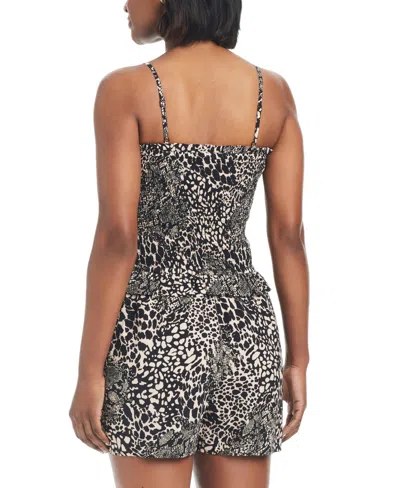Bar Iii Women's Printed Smocked-top Cover-up Romper, Created For Macy's In Black