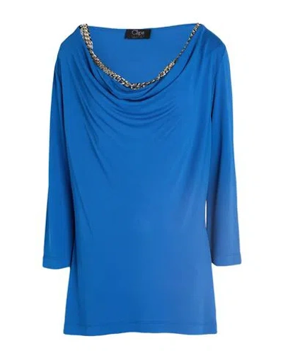 Clips Woman Top Blue Size Xxl Viscose, Polyester In Blue