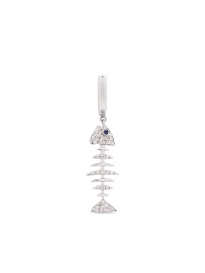 Kamushki 18kt White Gold Fish Diamond And Sapphire Earring In White