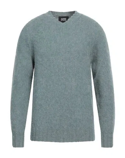Alpha Studio Man Sweater Pastel Blue Size 44 Wool In Blue