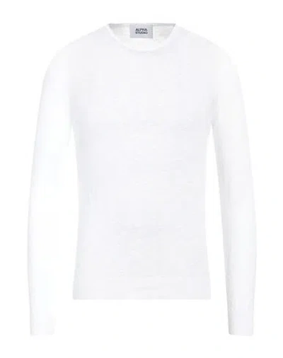 Alpha Studio Man Sweater Ivory Size 42 Cotton In White