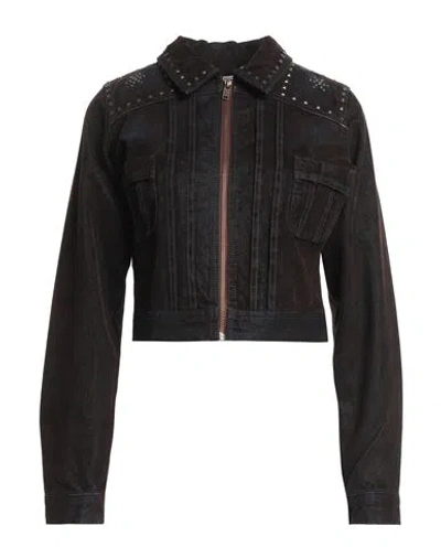 Guess Woman Denim Outerwear Dark Brown Size S Cotton In Brown