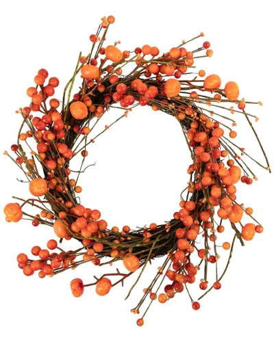 Northlight Berries With Mini Pumpkins Fall Harvest Wreath In Red