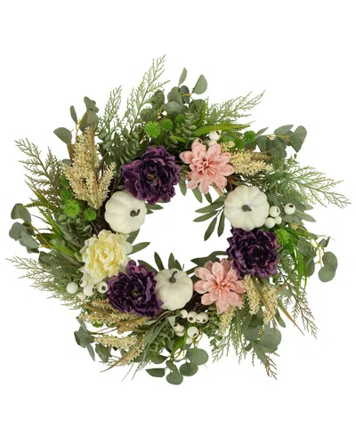 Northlight Peony And Pumpkin Artificial Fall Harvest Wreath 24" Unlit In White