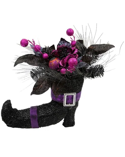 Northlight 12in Witch's Boot With Glittered Roses Decoration In Black
