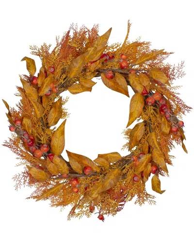 Northlight Yellow And Orange Berry And Leaves Fall Harvest Artificial Wreath In Yellow