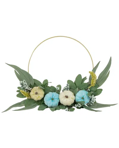 Northlight Blue Pumpkins And Foliage Thanksgiving Artificial Half Wreath 18" In Blue