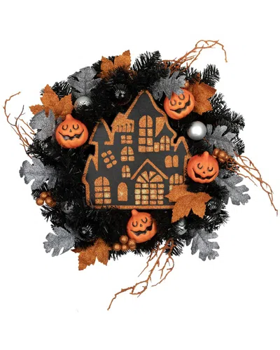 Northlight Haunted House Halloween Wreath In Orange
