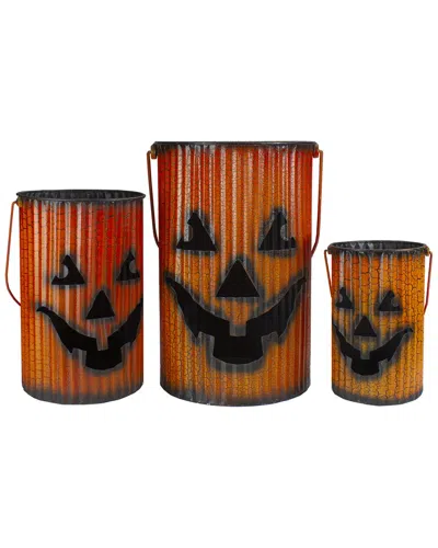 Northlight Black And Orange Metal Pumpkin Lanterns Halloween Tabletop Decor In Orange