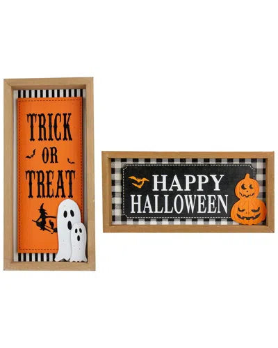 Northlight Set Of 2 Happy Halloween Wooden Shadow Box Plaques In Orange