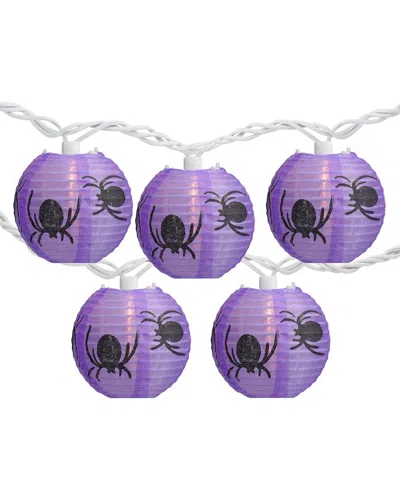 Northlight Spider Paper Lantern 10 Piece Halloween Lights With 8.5' White Wire Set In Purple