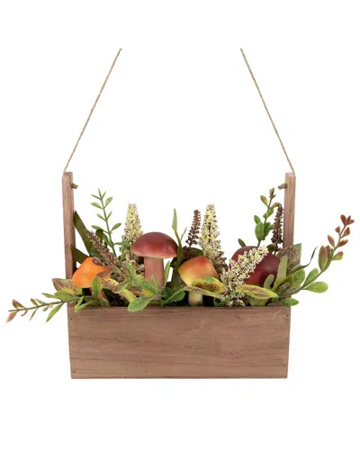 Northlight 19" Mushroom And Foliage Wooden Fall Harvest Hanging Basket In Orange
