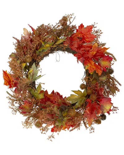 Northlight 24in Fall Harvest Maple Leaf With Berries Artificial Wreath In Orange