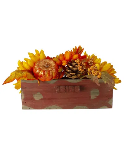 Northlight 14in Autumn Harvest Maple Leaf & Berry Arrangement In Orange
