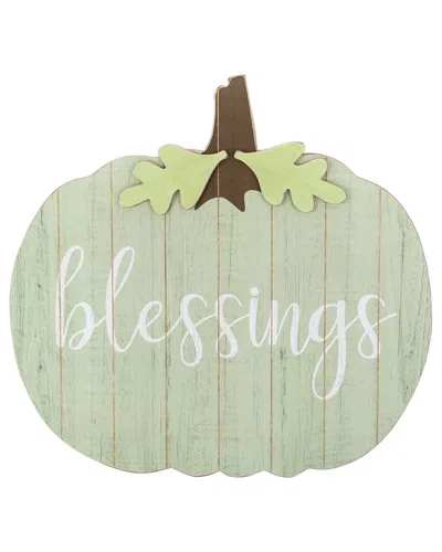 Northlight 20in Blessings Pumpkin Wooden Wall Decor In Green