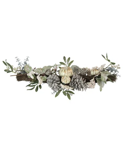 Northlight 36" Neutral Colored Pumpkin And Pine Cones Fall Harvest Swag In Green