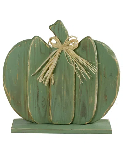 Northlight Wooden Fall Harvest Table Top Pumpkin With Bow, 14.5" In Green