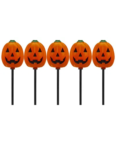 Northlight Set Of 5 Jack-o-lantern Shaped Halloween Pathway Markers In Orange