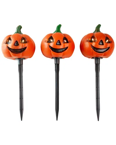 Northlight Lighted Jack-o-lantern 3 Piece Halloween Pathway Markers Set In Orange
