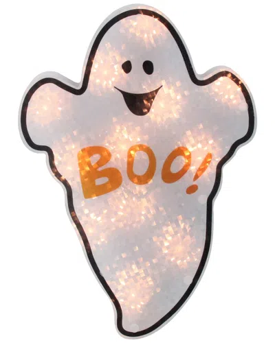 Northlight 12in Lighted Holographic Ghost Halloween Window Silhouette In White