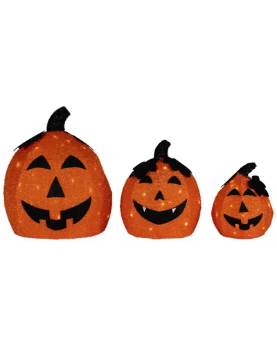 Northlight Set Of 3 Led Lighted Jack O'lantern Outdoor Yard Art In Orange