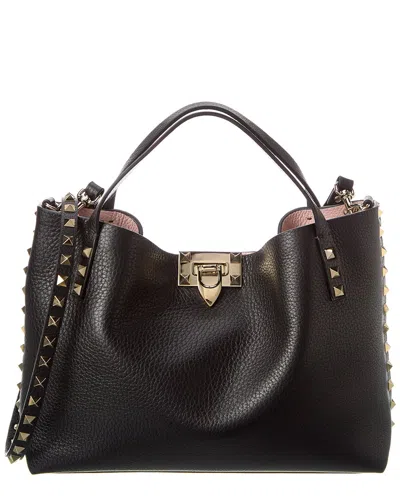 Valentino Rockstud Small Grainy Leather Tote In Black