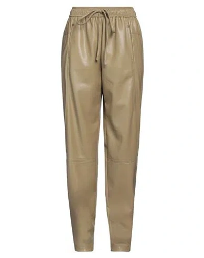 Low Classic Faux Leather Drawstring-fastening Trousers In Beige