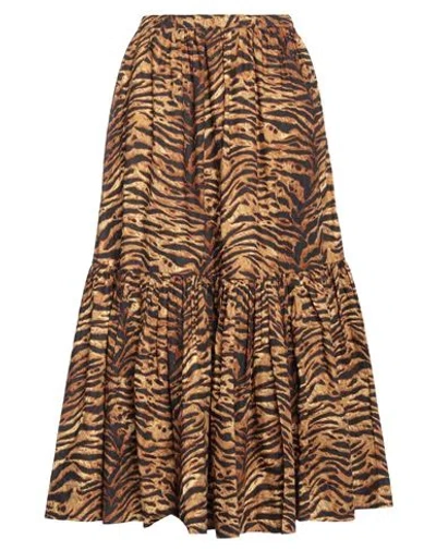 Ganni Tiger-striped Poplin Midi Skirt In Beige