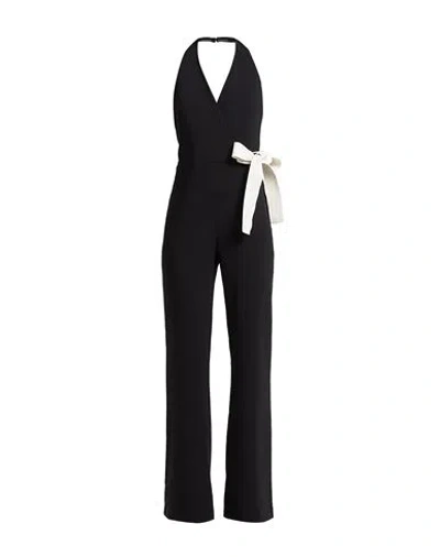 Pinko Ramificazione Contrast-bow Sleeveless Flared Jumpsuit In Black