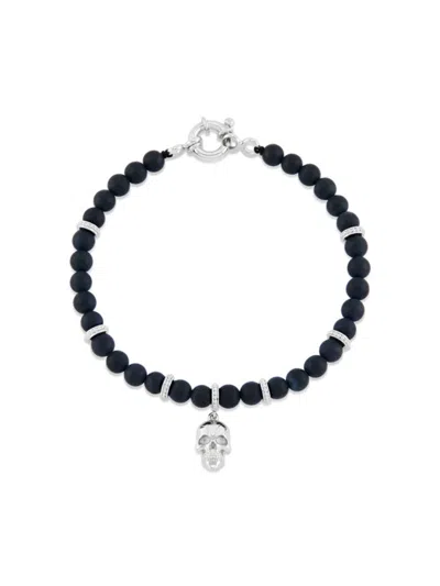 Saks Fifth Avenue Men's Sterling Silver & Onyx Skull Beaded Bracelet In Silver