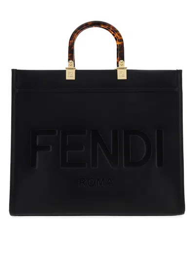 Shop Fendi Borsa Shopper Sunshine In Nero+oro Soft