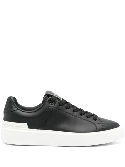 Balmain B Court Sneakers In Black Calfskin In Black