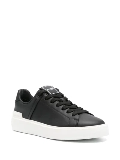 Balmain B Court Sneakers In Black Calfskin In Black