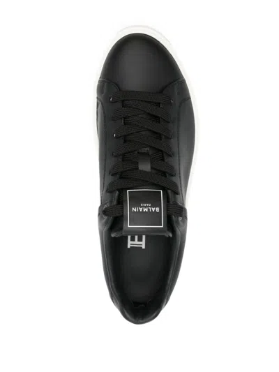 Balmain B Court Sneakers In Black Calfskin In Black