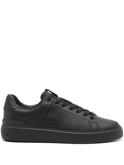 Balmain Black Low Top Sneakers With Logo In Leather In Black