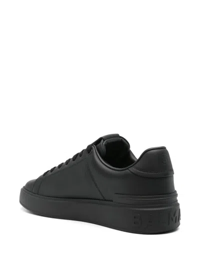 Balmain Black Low Top Sneakers With Logo In Leather In Black