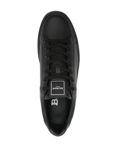 Balmain Black Low Top Sneakers With Logo In Leather In Black