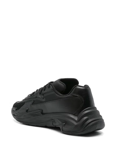 Balmain Black Run-row Leather Sneakers In Black