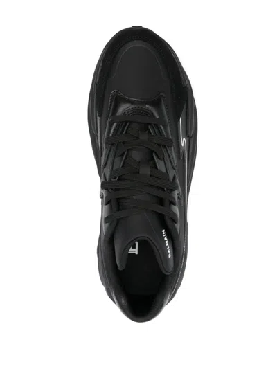 Balmain Black Run-row Leather Sneakers In Black