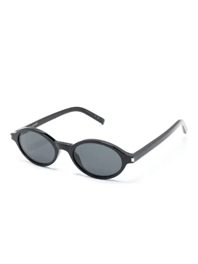 Saint Laurent Jeanne Round-frame Acetate Sunglasses In Black