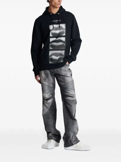 Balmain Men's Lips Print Hoodie In Black