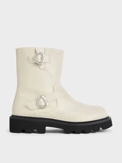 Charles & Keith - Girls' Heart-buckle Ankle Boots In Chalk