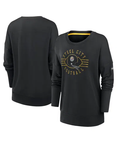 Nike Women's Black Pittsburgh Steelers Rewind Playback Icon Performance Pullover Sweatshirt In Black